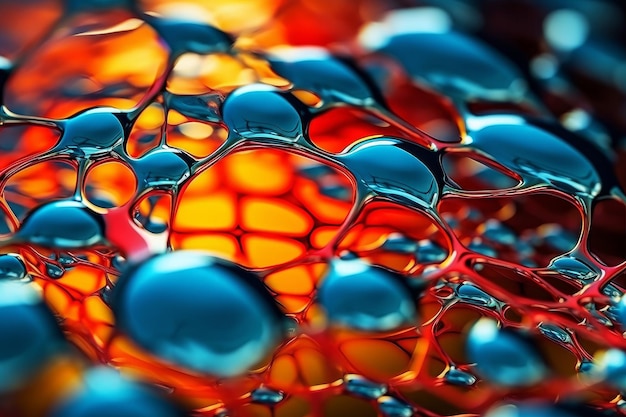 Een close-up van waterdruppels op een rode achtergrond