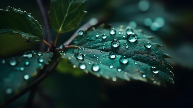 Een close-up van waterdruppeltjes op een blad