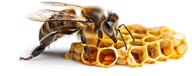 Een close-up van werkende bijen op honingcellen