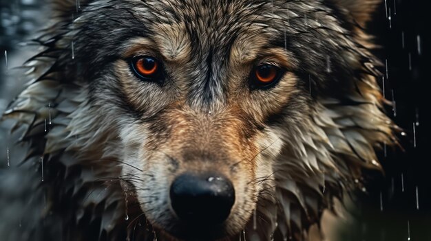 Foto een close-up wolf met regendrupp achtergrond