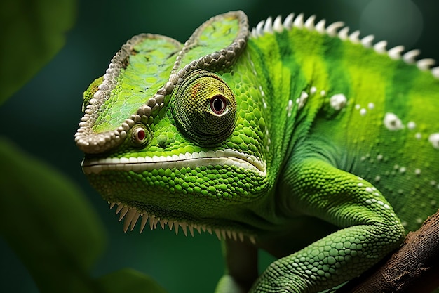 Een close-upillustratie van een levendige groene kameleon Generatieve Ai