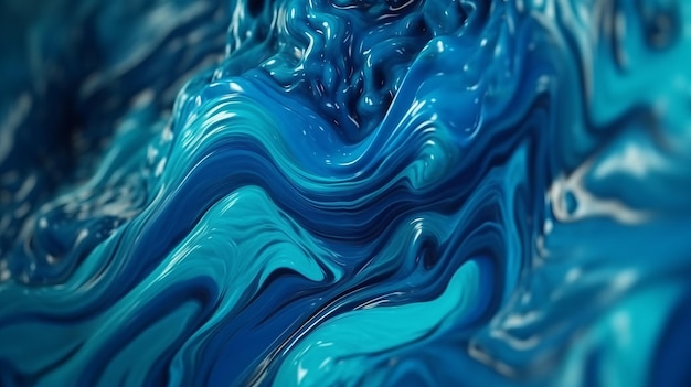 Een close-upweergave van een wervelend mengsel van blauwe en zwarte vloeistoffen Generatieve ai