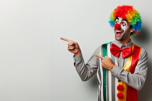 een clown wijst naar een leeg gebied een sjabloon of mockup voor reclame gegenereerd door AI