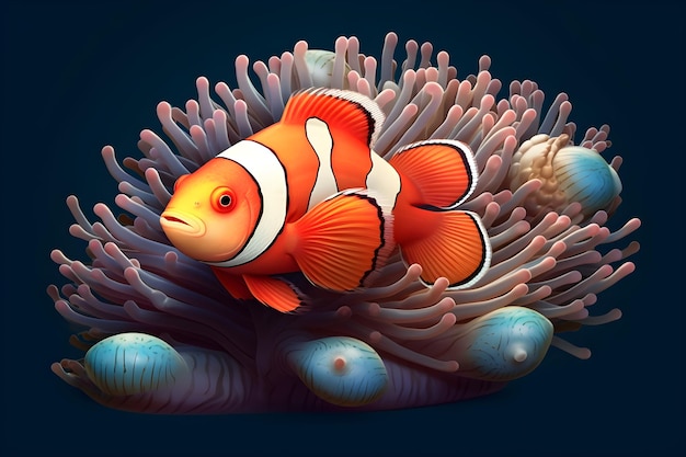 Een clownvis zwemt in een koraalrif.