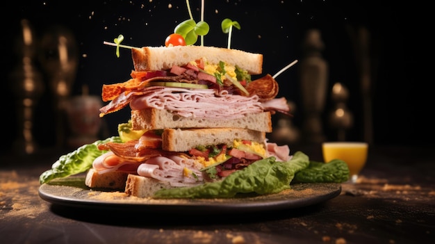 Foto een clubsandwich ook wel clubhouse sandwich genoemd is een broodje bestaande uit brood