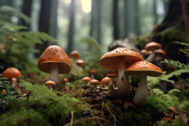 Een cluster van paddestoelen op een bosbodem