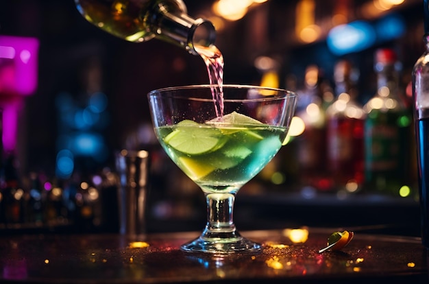 een cocktail maken in een bar neon gekleurde bar sfeer