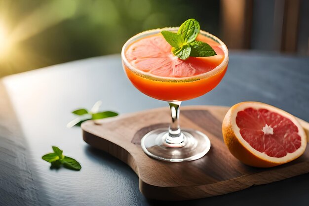 een cocktail met een schijfje grapefruit en een schijfje grapefruit.