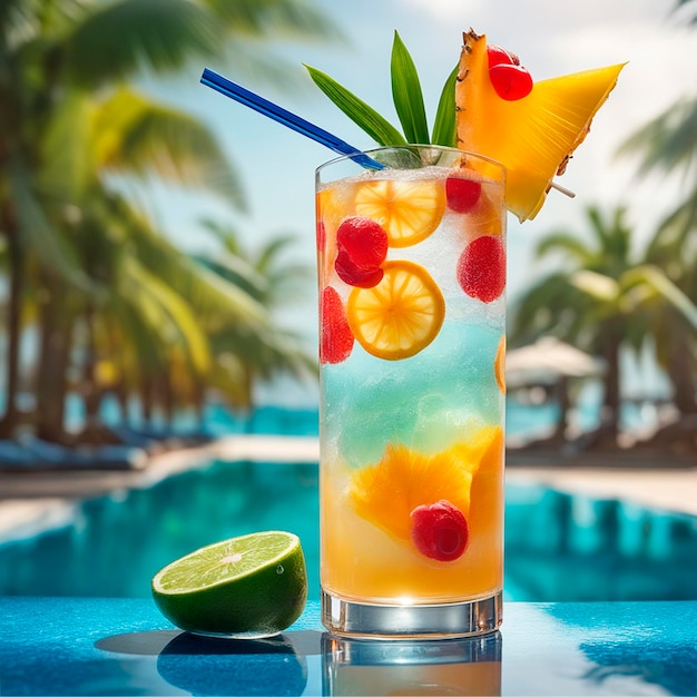 Foto een cocktail van exotisch fruit en bessen