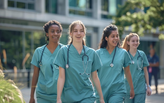 Foto een cohort van jonge vrouwen in de geneeskunde die de diversiteit versterkt en barrières doorbreekt