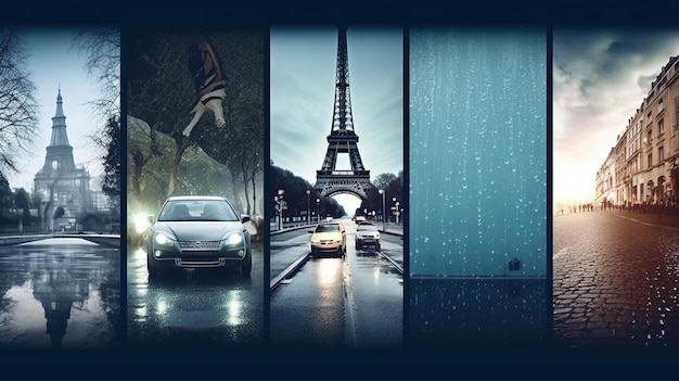 Een collage van auto's en een toren Generative AI Art