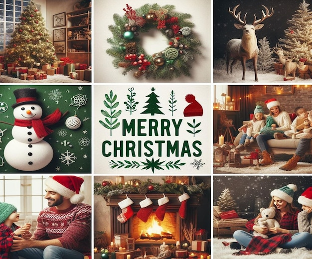 Foto een collage van foto's met een man en een santa hoed