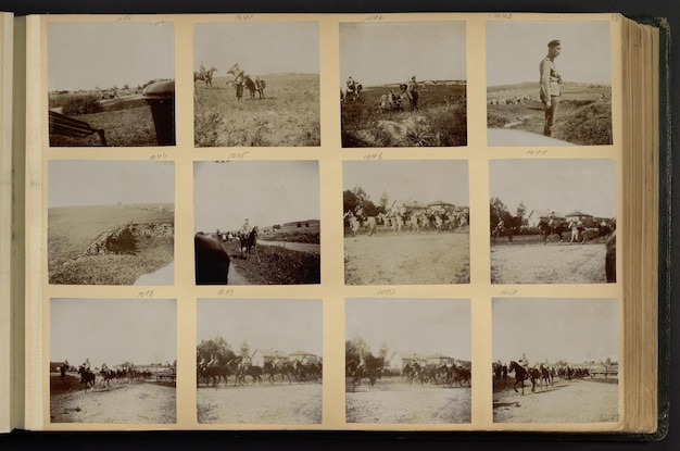 een collage van foto's met een man op de achtergrond en een paard op de voorgrond