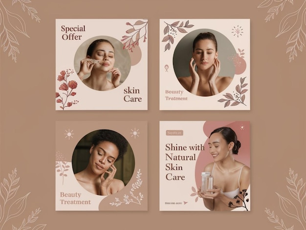 Foto een collage van foto's van vrouwen met natuurlijke huidverzorgingsproducten