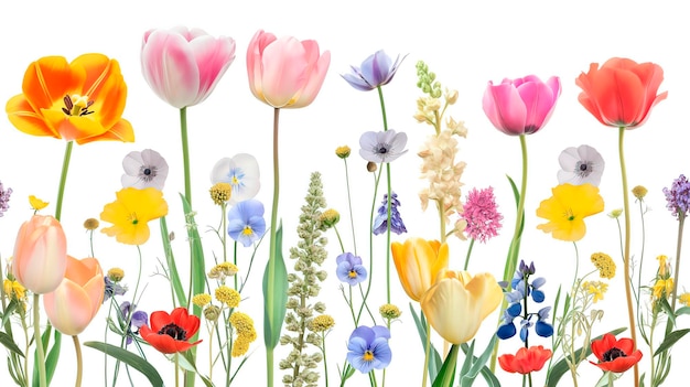 een collage van voorjaarsbloemen illustratie geïsoleerd op wit