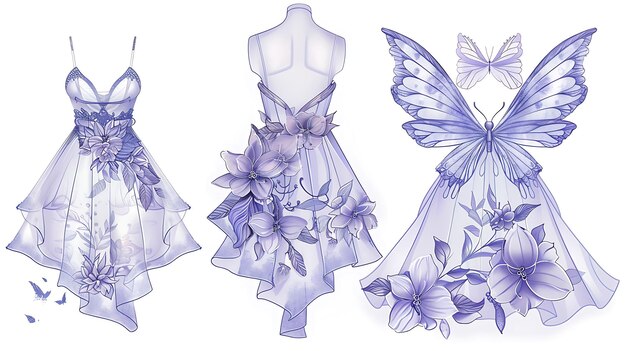 Foto een collectie jurken uit de collectie vlinders