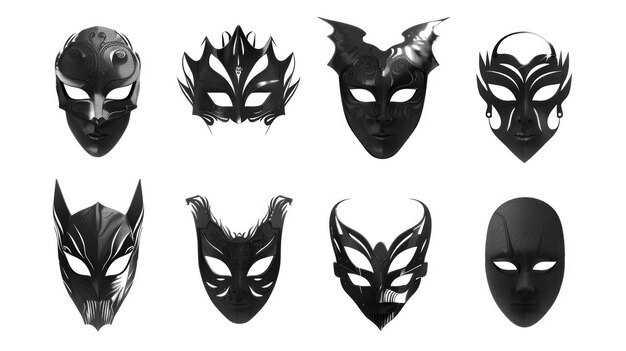 Foto een collectie van zes zwart-witte maskers ideaal voor theaterproducties of maskerades