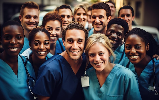 Een collectief portret van een multicultureel medisch team in solidariteit