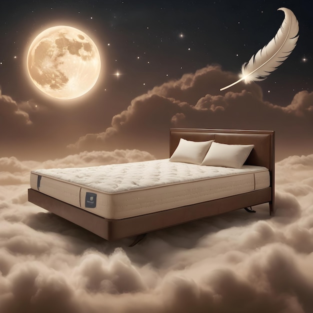 Een comfortabel bed met de maan en de sterren in de lucht.