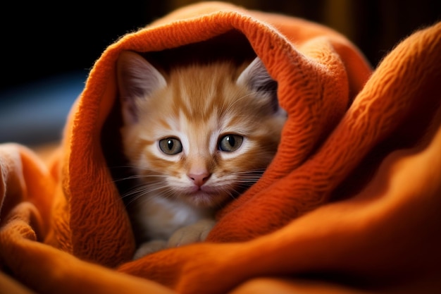 Een comfortabel schattig oranje kitten