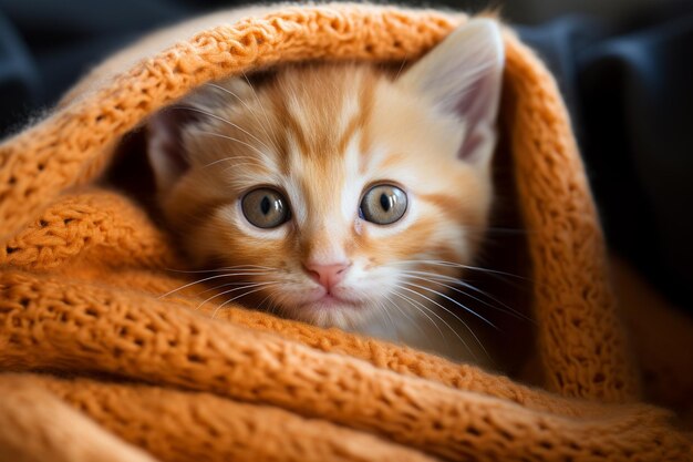 Een comfortabel schattig oranje kitten