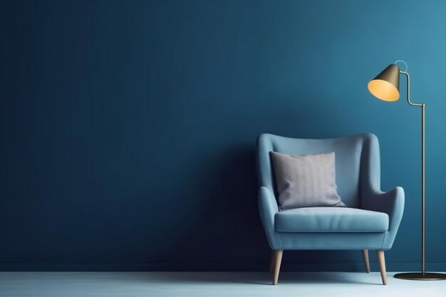 Een comfortabele stoel met een lamp in een goed ontworpen huiskamerinterieur Generative Ai