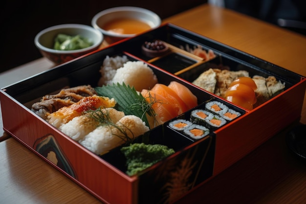 Een complete maaltijd in een traditionele Japanse Bento Box
