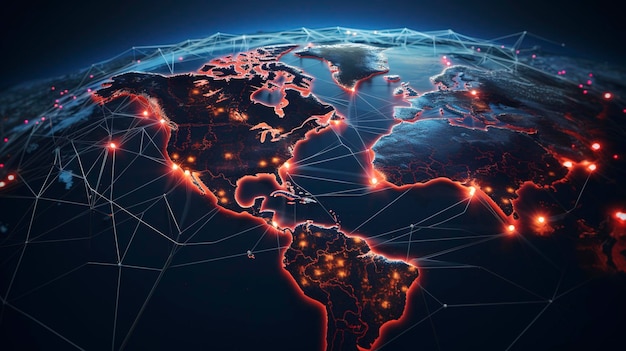 Een compositie met een kaart met onderling verbonden knooppunten die het supply chain-netwerk vertegenwoordigen