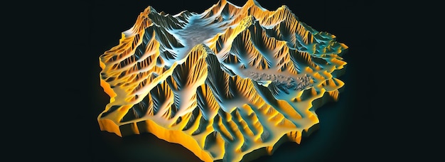Een computer gegenereerde afbeelding van een berg met een witte omtrek.
