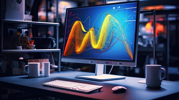 Foto een computermonitor met een blauwe achtergrond