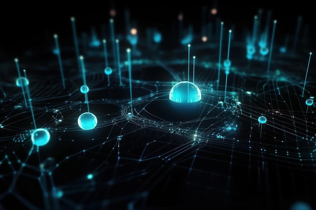 Een computerscherm met een blauwe en groene afbeelding van een circuit met de woorden 'technologie' erop