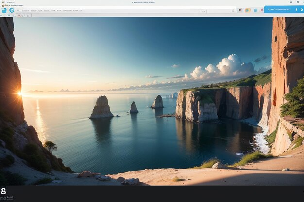 Een computerscherm met een foto van een strand en de lucht is blauw en het woord zee erop.