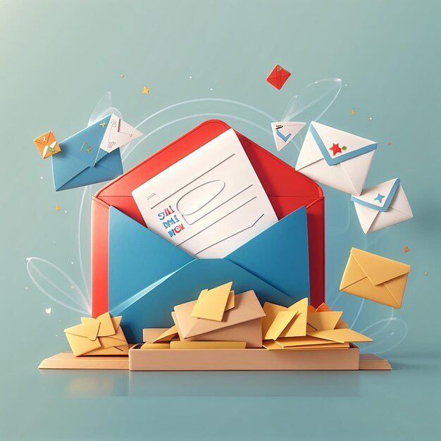 Een concept van het verzenden van e-mail in 3d illustratie