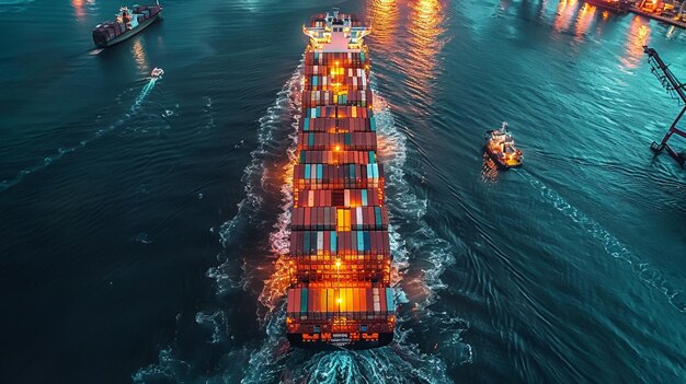 een containerschip draagt lading in het water