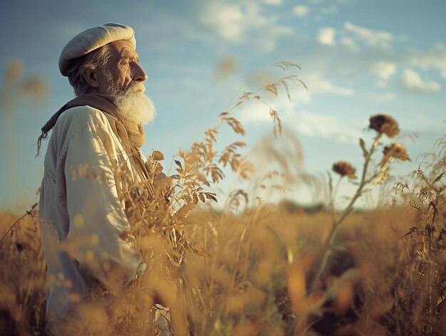 Foto een contemplatieve boer in de schemering