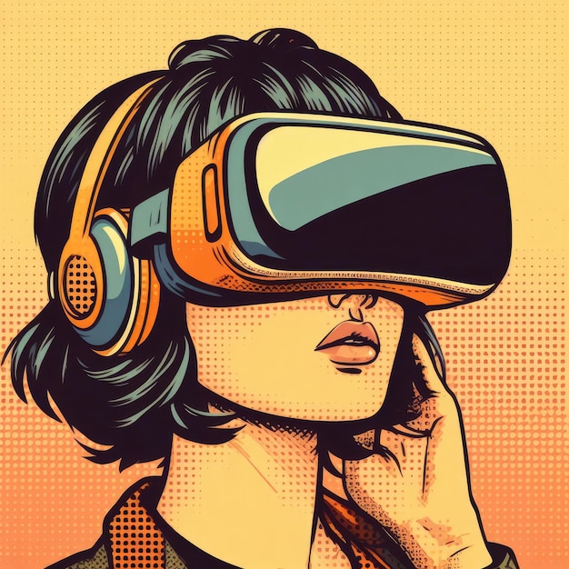 een coole tiener met een VR headset Retro vintage stijl metaverse web3 gebruiker avatar