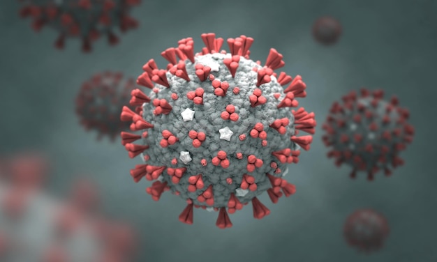 Een coronavirus wordt gezien op een blauwe achtergrond.