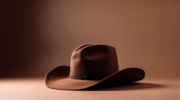 Een cowboyhoed staat op een bruine achtergrond met het woord western erop.