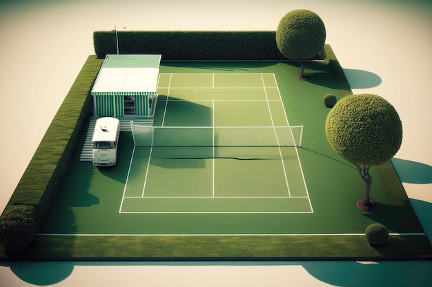 Een creatief concept voor een AI-generatie van een groot tennisveld