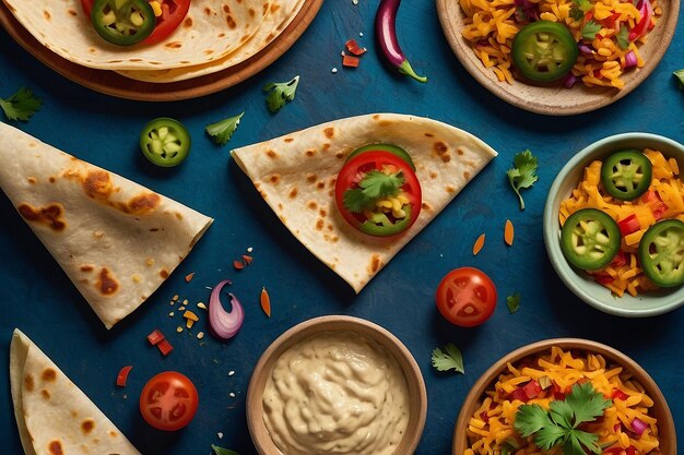 Een creatieve flat lay met quesadilla