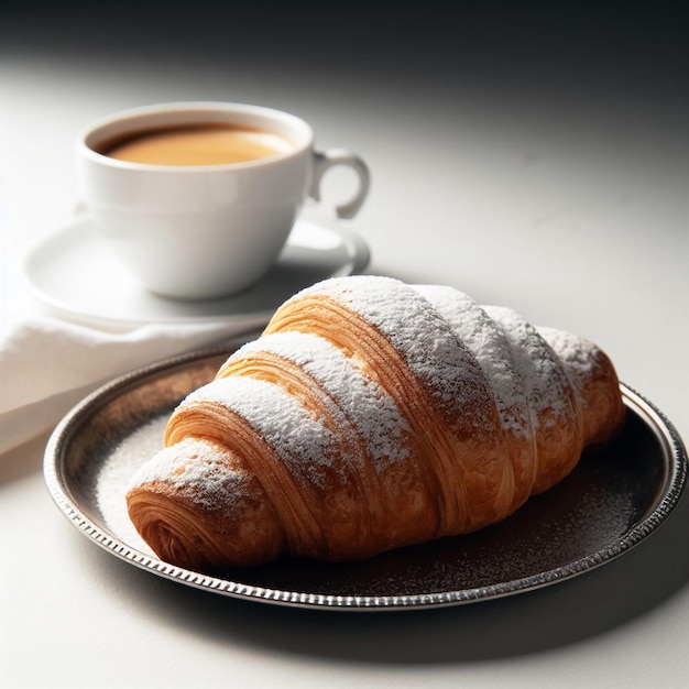 Een croissant en een kop koffie.