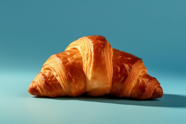 Een croissant op een blauw oppervlak