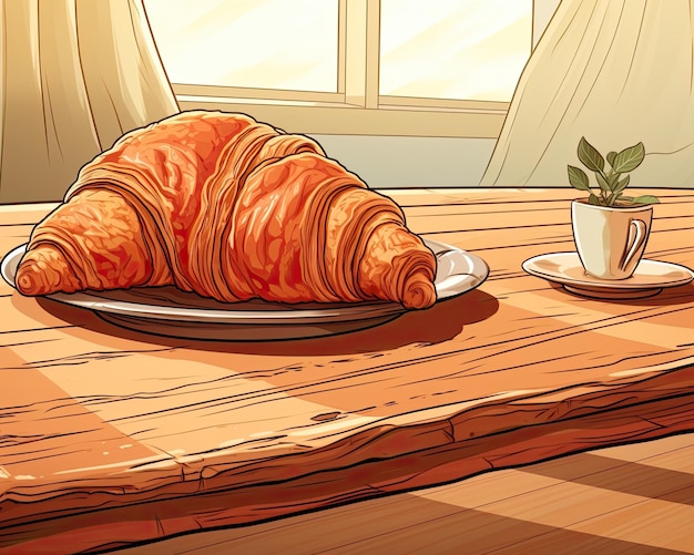 Een croissant op een tafel close-up Generatieve AI