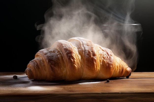 een croissant waar rook uit komt.