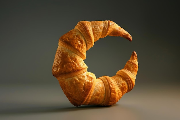 Foto een croissant wordt in tweeën gesneden en de bovenste helft heeft de vorm van een c