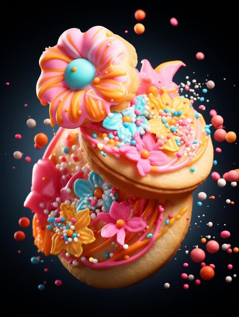 Foto een cupcake met bloemen erop en een cupcoke met een bloem erop