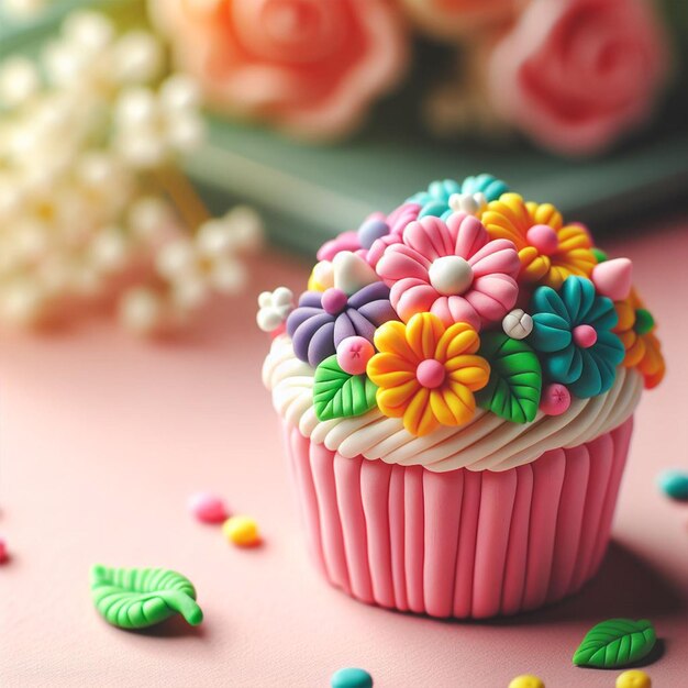 een cupcake met bloemen voor sociale media sjabloon ontwerp post banner sjabloon feest bruiloft