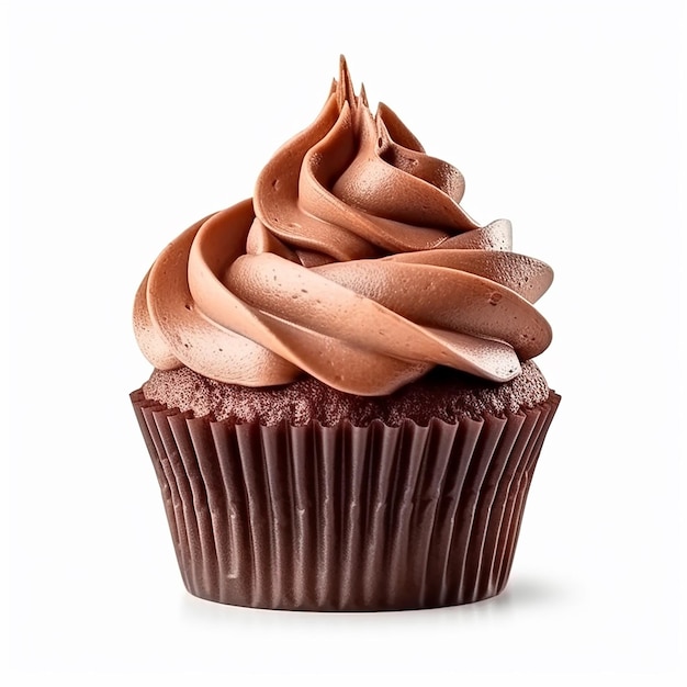 Een cupcake met chocoladeglazuur en een chocoladeglazuur