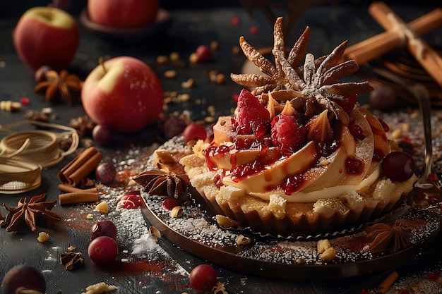 een cupcake met een ananas en een aardbeien erop