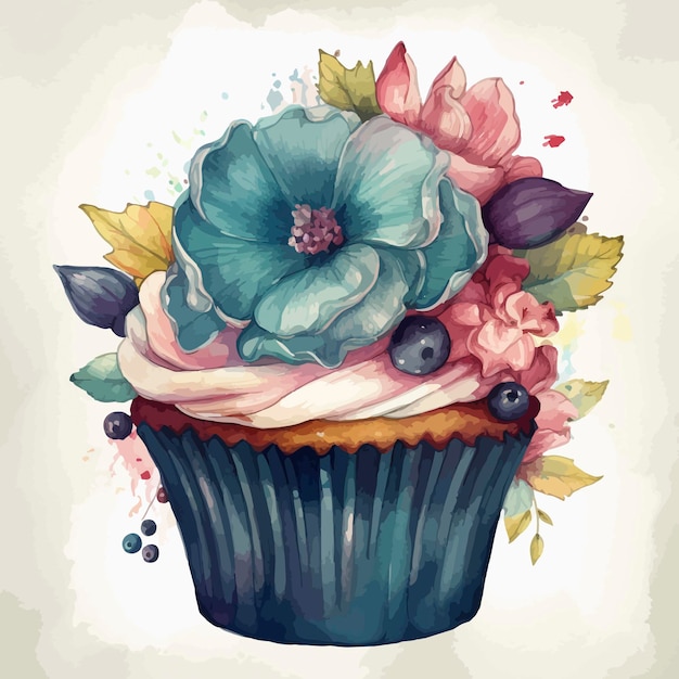 Een cupcake met een bloem erop